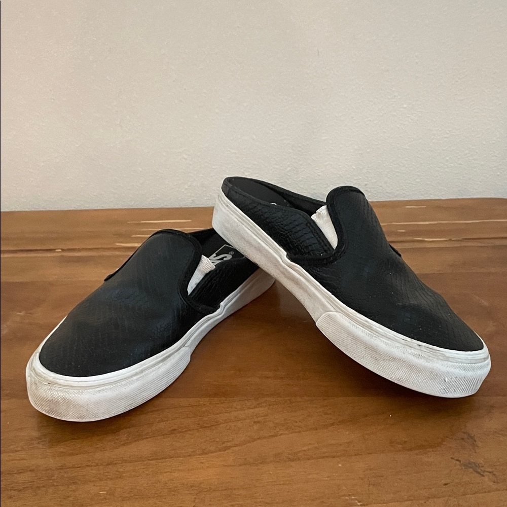Vans Black Slip-On Leather Shoes Size 6.5
